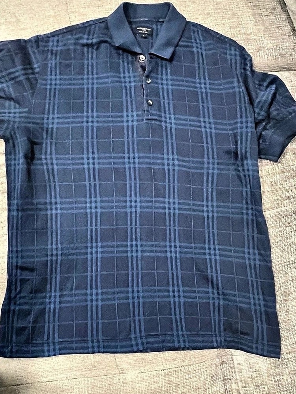 Vintage Burberry Golf Plaid Polo Shirt Navy Blue Made in Italy Size L
